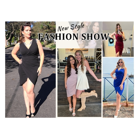 NWT Tehoao Green V Ruched Sleeveless Wrap Cocktail Bodycon Mini Midi Dress L - Picture 10 of 15